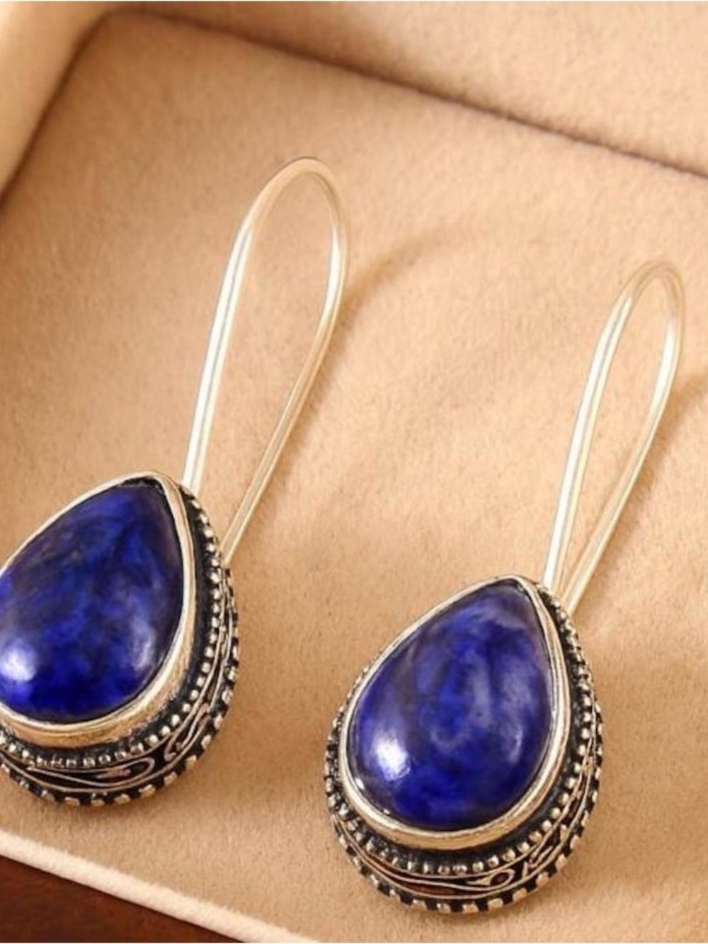 Silver Teardrop Lapis-lazuli Drop Earrings - Blue NWT
